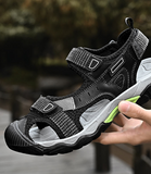 Men's Outdoor Hiking Sandals With Protective Toe Cap Mesh Leather Blend Upper Adjustable Straps for All Day Comfort