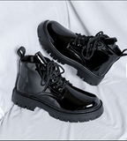 Side Zip Closure Lace up High Top Fancy Dress Wedding Shoes Comfortable Durable Patent Leather Men Boots