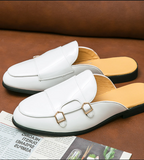 Large Size 46 47 Fashion Slip on White Loafers Men Patent Leather Slippers Backless Mules Men Half Shoes