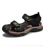 Classic Design Summer Beach Breathable Cowhide Leather Flat Sandals Outdoor Fun Activity Durable Men Casual Shoes