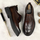 Hand-Finished Genuine Leather Brogue Oxfords: Thick Sole Dress Shoes for Business & Weddings