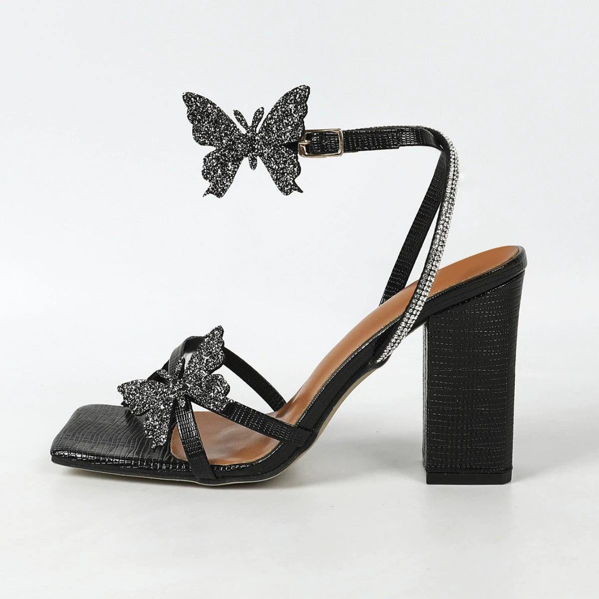 Women High Heeled Pumps Squared Toe Butterfly Beautiful Design Quality Durable Sexy Ladies Block Heel Sandals