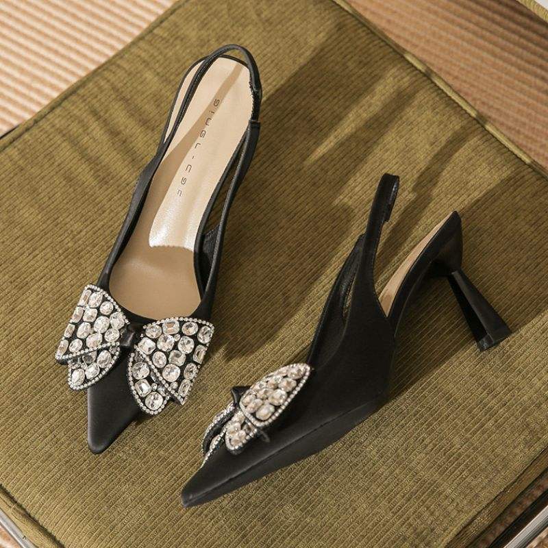 Chaussures Femmes Luxe High Quality Rhinestone Silk Pumps Slingback Luxury Trendy Heels for Ladies