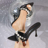 Latest Design Sexy Mules Pearl Trendy Chaussure Femme Sandals Heels 2026 for Women