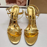 Elegant Gold Fashionable Women's High-Heeled Shoes Open-Toe Casual Dress Stiletto-Heel Sandals for Outdoor Wear