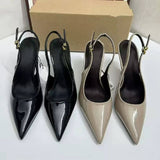 New Autumn Women's Shoes: Pointed-Toe Stylish Versatile High-Heel Pumps with Square Buckle &amp; Ankle Strap