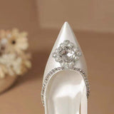 Satin Pointed Toe Stiletto Pumps Bridal Wedding Evening Party Dress Shoes Luxury Crystal Rhinestone High Heels for Women