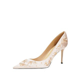 Spring Autumn Wedding Bride Rhinestone Flower Pink Fashion Sexy Work Shoes 6cm/8CM Female Heels