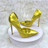 2025 New Laser Gold High Heels 12CM Pointed Fine Heels Red 8CM Women's Shoes