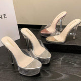 Trendy Female Shoes Transparent Slipper Clear Heels for Women and Ladies