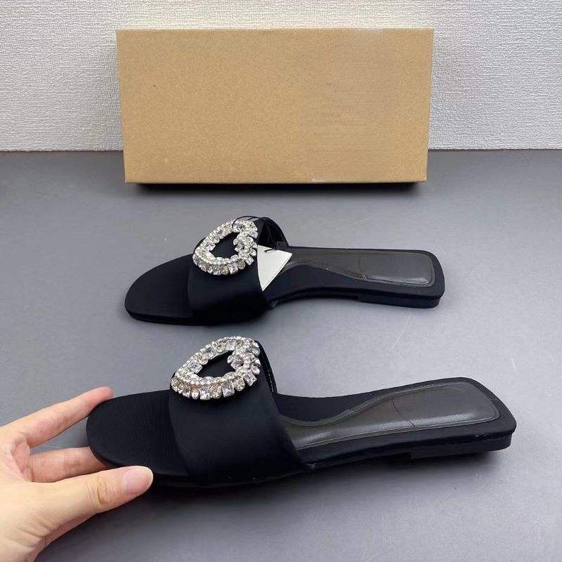Latest Design Love Rhinestone Ladies Slides Footwear Open Toe Flat Casual High Quality Women's Sandals