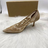 Veil-Embellished Rhinestone Mid-Heel Sandals for Women, Elegant Celebrity-Style Ladies Quality Pumps