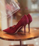 6CM/8CM/10CM Ladies Tacon Lace Pumps Women Wedding White High Heels for Women