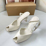 Sandales a Talons Pour Femmes New Toe Cap Peep-toe Fashion Stiletto Heeled Sandals for Women with Buckle, Open Heel Pumps