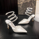 Wine Red Snake Ankle Wrap Fashion Sexy  Stiletto Shoes Ladies Heels for Women