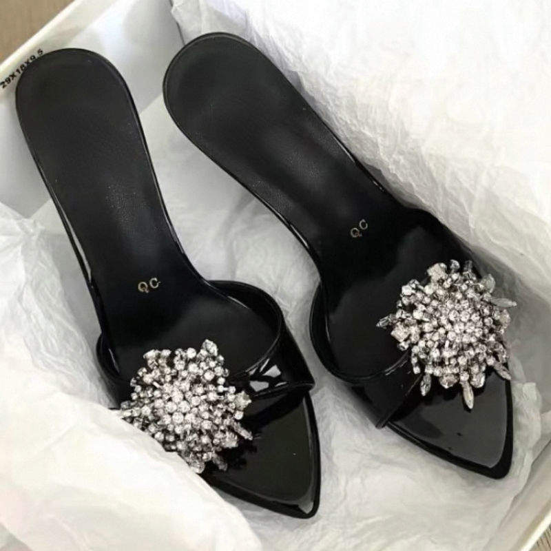 Trendy Shiny Gold Summer Fashion Slipper Open Toe Gold Fashion Heels for Women