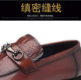 Premium Men's Leather Slip on Loafers With Horsebit Buckle Decor Chunky Anti Slip Platform Sole Formal Dress Shoes