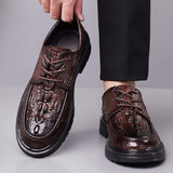Pointed Toe Pattern Lace up Durable Fashion Original Cook Genuine Leather Dress Shoes for Men