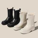 31-40 Botas Para Mujer Fashion Chunky Heel Platform Bootie Shoes Black Leather Ankle Boots