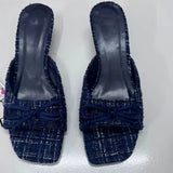 Square-toe Women's Mules Sandals with Bowknot Decor Open-toe Backless Ladies Blue Heel Sandals