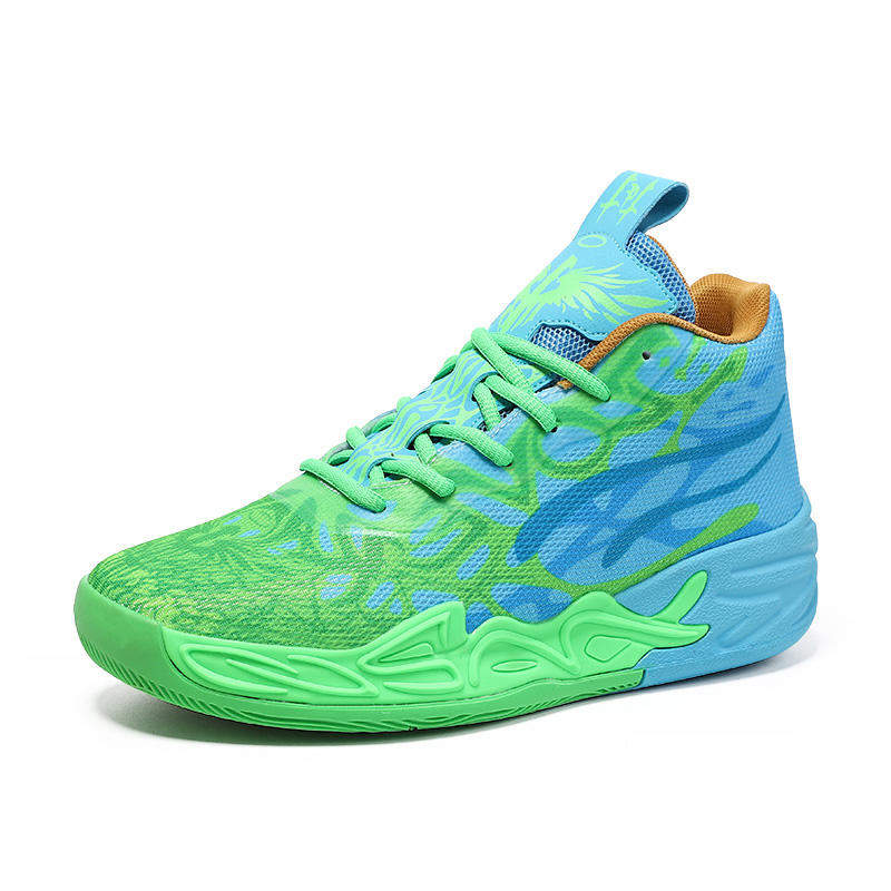 2026 Men Professional Basketball Shoes High Top Athletic Sneakers Mesh Shock Absorption Blue Red Flame Graphic Training Footwear