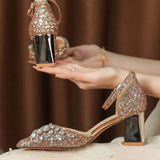 2024 Sandalias Mujer Chunky Fashion Block High Sequin Bling Party Wear Sandals High Heels