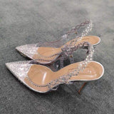 Studded Talons Aiguilles Transparent Sexy Strap up Clear Heels for Women