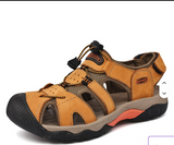 Mens Genuine Leather Outdoor Hiking Sandals Breathable Closed Toe Sport Athletic Water Shoes Lightweight Trekking Black