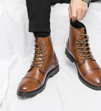 High Cut Fashion Wedding Leather Boots Classic Handsome Lace up Casual Ankle PU Leather Boots