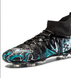 Men's High-top Knitted Soccer Cleats Gold Firm Ground Football Boots Breathable Lightweight Outdoor Athletic Shoes with Studs