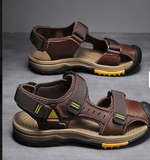 Genuine Leather Top Quality Toe-Cover Comfortable Band Strap Casual Slip on Summer Sandals Shoes for Men
