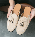 Tassels Loafers Faux Suede Green Colors Mules Fashion Design Men Half Shoes Moccasin Slippers