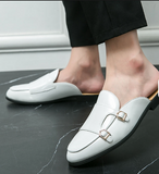 Large Size 46 47 Fashion Slip on White Loafers Men Patent Leather Slippers Backless Mules Men Half Shoes