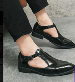 Buckle Strap Breathable Pointed Toe Red Black Formal Dress Shoes Summer Casual Handmade Sandals for Men