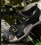 Classic Design Summer Beach Breathable Cowhide Leather Flat Sandals Outdoor Fun Activity Durable Men Casual Shoes