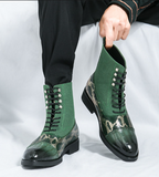 Pointed Toe Green Snake Pattern Classic Designers Good Quality Fashion Durable Dress Shoes Men Ankle Boots