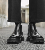 Men's Classic Premium Black PU Leather Slip-On Chelsea Boots with Thick Outsole