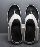 Spring Anti Slippery Style Real Cowhide Material Full Grain Leather Men Summer Beach Casual Slipper Flip-Flops Outdoor