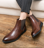 Big Size 38-48 Winter Ankle Chelsea PU Leather Boots Summer Winter Usable Pointed Toe Men Snow Boots