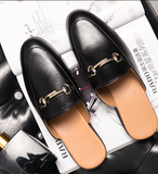 Men's Fashion Glitter Patent Pu Mules Backless Slip on Style With Decorative Metal Buckle for Night Out Parties