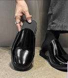 Trendy Minimalist Men Black Patent Leather Mules High Shine Slip on Backless Loafers Formal Casual Dress Shoes Elegant Flats