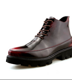 Pointed Toe Fashion Zip up Classic Dress Shoes Comfortable Red Color Lace up Men Casual PU Leather Boots