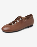 Genuine Cow Leather Women Flats Vintage Oxford Shoes Round Toe Lace up Pigskin Lining Beef Tendon Sole Daily Walking Shoes