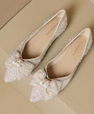 Large Size Rhinestone Luxury Slip on Bow Loafers Office Lady Moccasins Sepatu Flat Shoes for Women