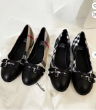 Classic Women Plaid Mary Jane Flats Round Toe Double Buckle Strap Shoes Vintage Checked Fabric Lady Ballet Flat Pumps
