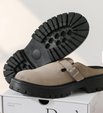 Round Toe Soft Comfortable Backless Half Loafers Classic Good Quality Durable Summer Casual Men Genuine Leather Slippers