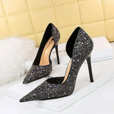 Sequin Talons Style Leather Ladies Slippers Female Shoes Heels for Ladies