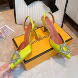 Fashionable Colors Talon Pour Femme High Quality Slingback Trendy Cover Toe Crystal Diamond White Heels for Women