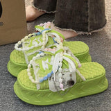 Pearl Sandalias Con Plataforma Candy Bow Lace Slides Fashion Outdoor Casual Shoes Pink Sandals