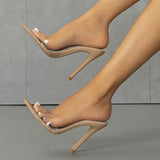 Women's Cross-Border Bestselling Stiletto Sandals - Pointed-Toe with Clear Straps, Extra High Heel for Leg-Lengthening Effect